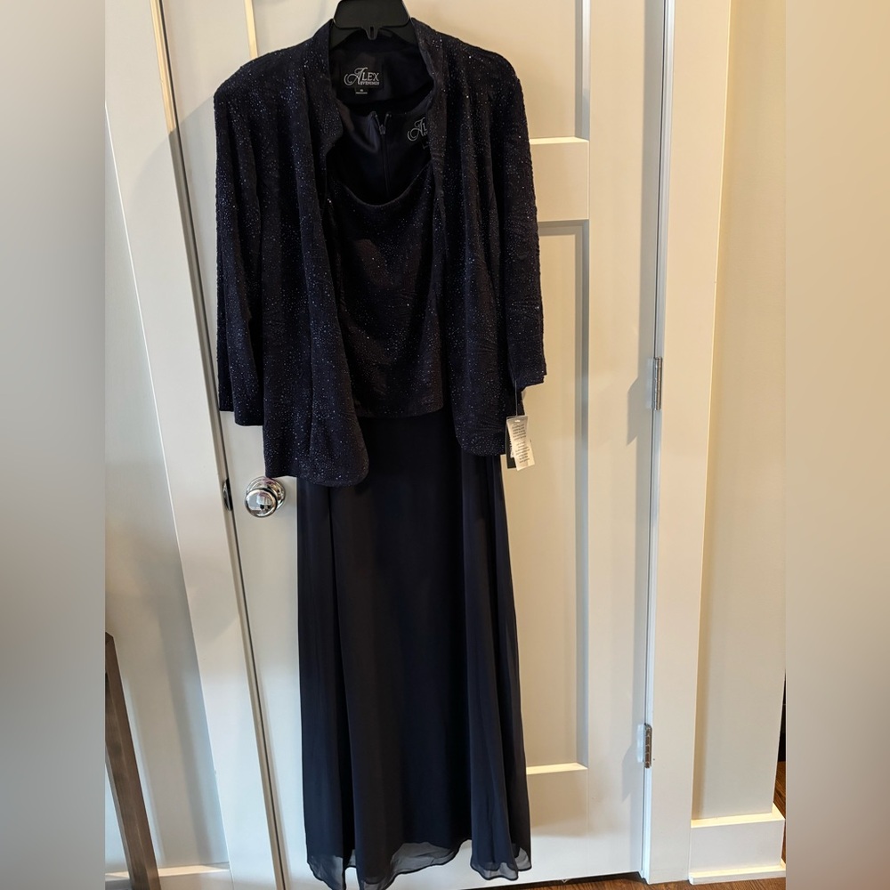 Elegant Blue Evening Gown with Jacket by Alex Evenings